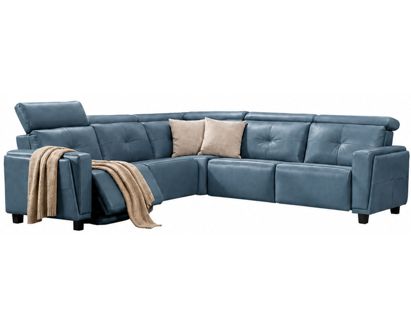 Mackenzie F090 Power Headrest Power Reclining Sectional (standard and wide seat widths) +140 leathers - Layout B: Five Piece Wide Sectional 118" x 118" (two recliners)