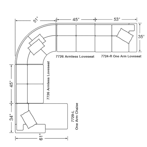 Layout M:  Five Piece Sectional (130" x 149")