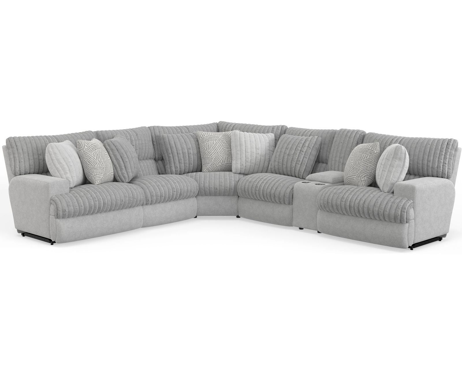 Abraxas Two Tone Modular Reclining Sectional (includes pillows) - Layout H: Six Piece Reclining Sectional 113" x 132" x 64" (1 Recliner + Power Chaise)