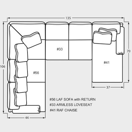 Layout I: Three Piece Sectional 106" x 135" x 70"