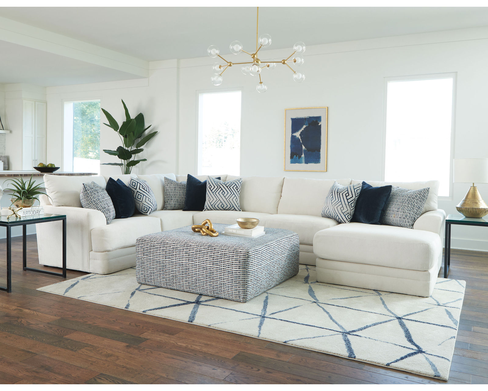 Polaris Modular Sectional (Never Fear Performance Fabric) Includes Pillows - Sectional Layout F:  Cocktail Ottoman Not Included but Available