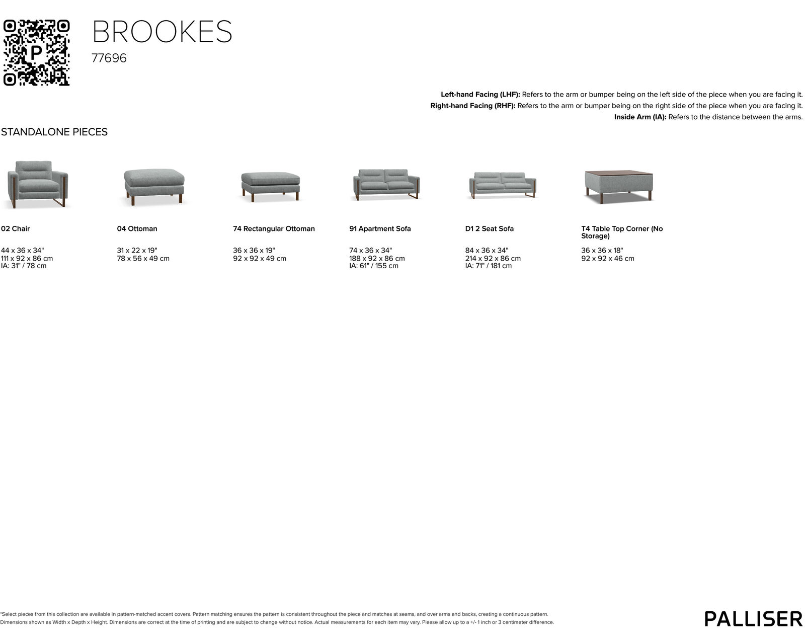 Brookes 77696 Sofa (74" or 84") +50 fabrics - Pieces Available