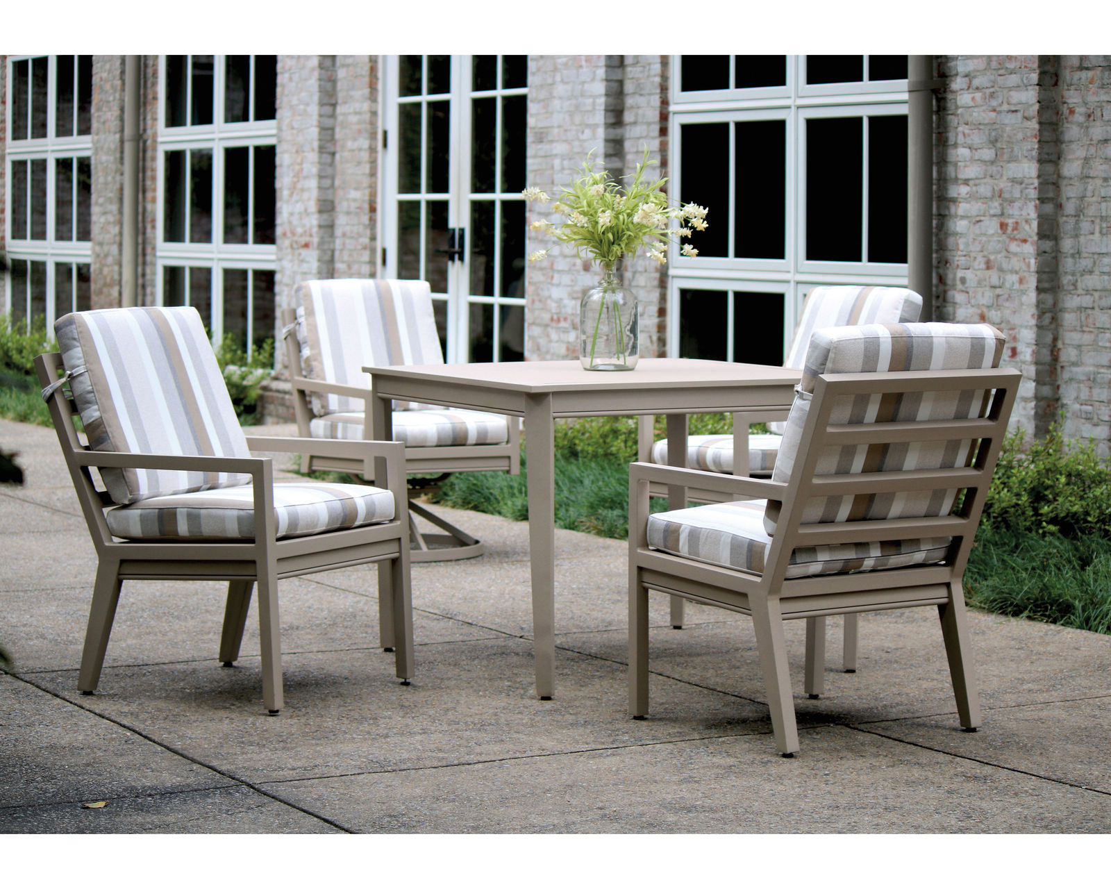 Santa Rosa Dining Arm Chair (110 fabrics - 8 metal finishes) - Santa Rosa 41" Square Dining Table with Santa Rosa Dining Arm Chair