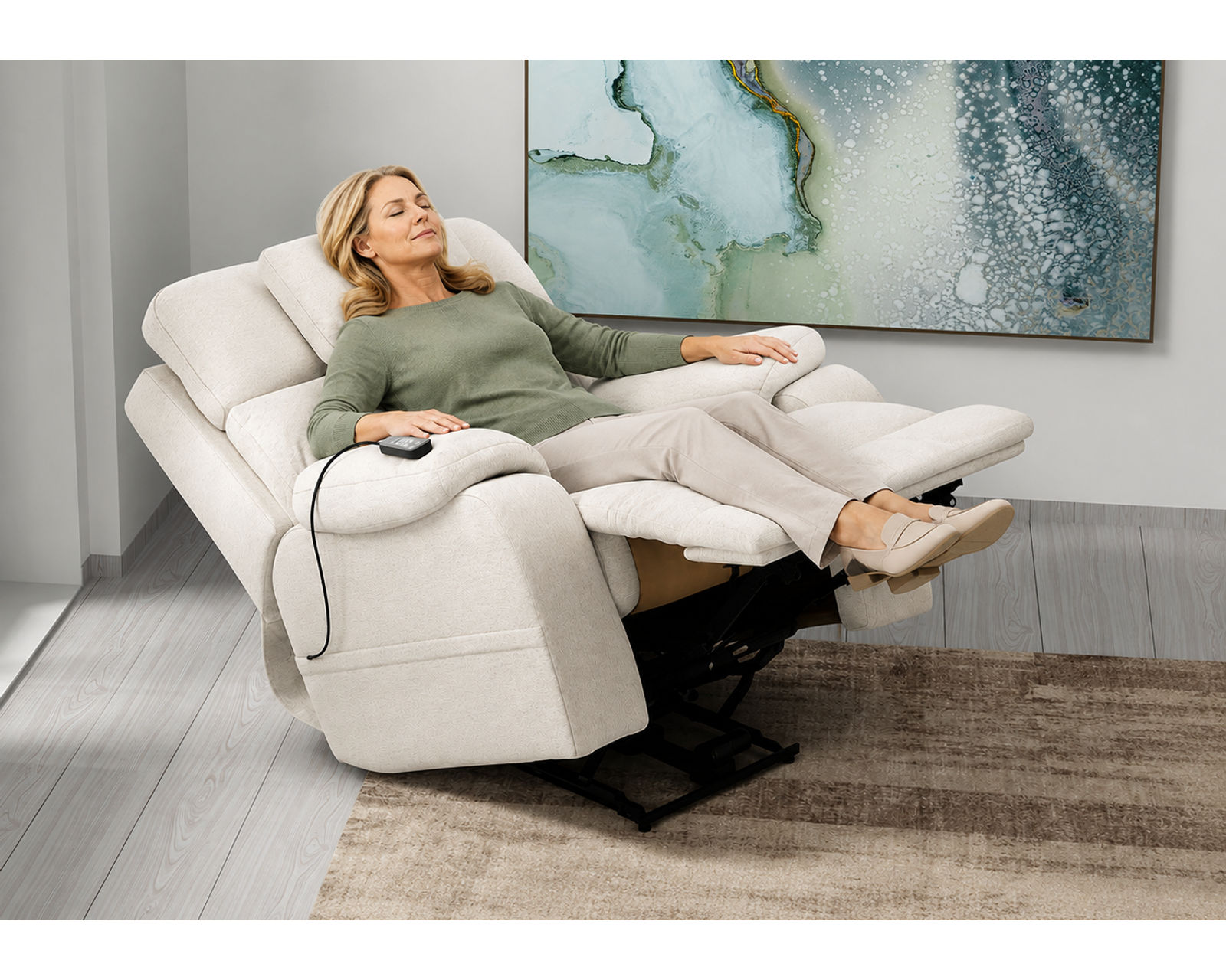 Dreamtime Power Headrest Lay Flat Recliner with CR3 Heat, Massage, Zero Gravity & Nanobionic Performance Fabric (three colors) - Advanced Comfort from Head to Toe.