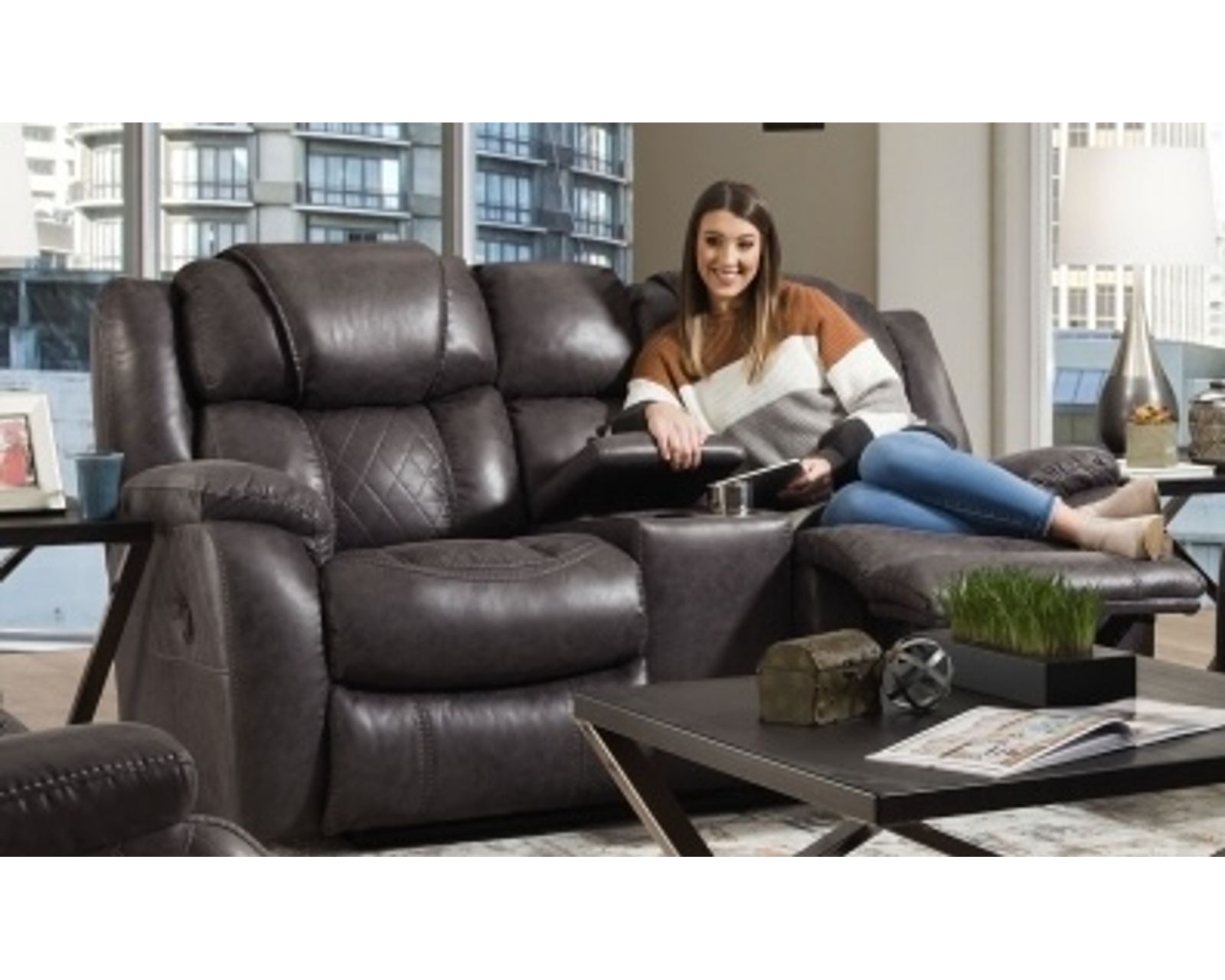 Rayna 88" Double Reclining Sofa Grey (In stock) - Rayna 78" Reclining Console Loveseat