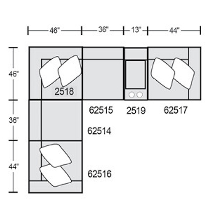 Layout D: Six Piece Sectional 126" x 139" (2 recliners)