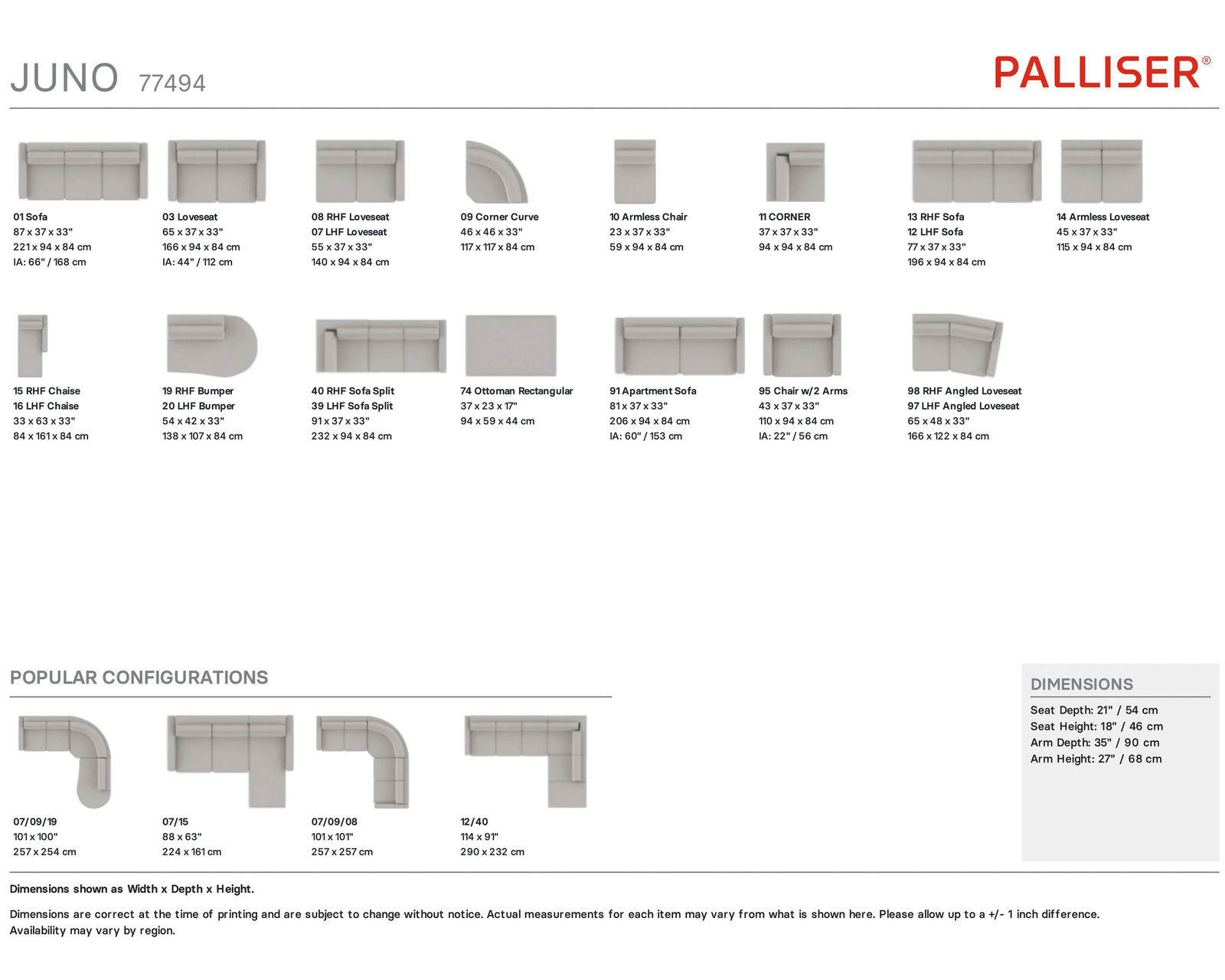 Juno 77494 Sofa (81" or 87") +100 leathers