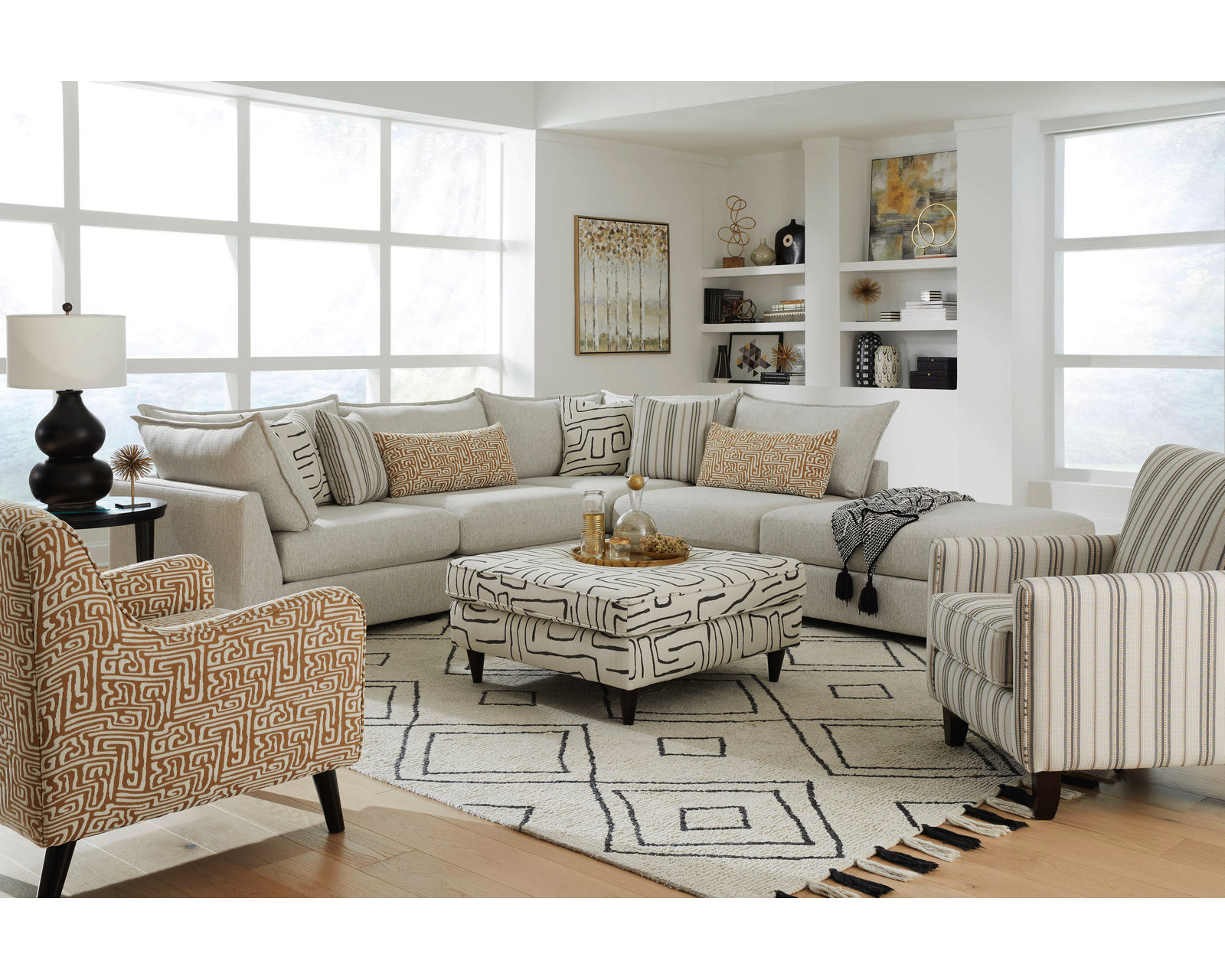Durango Pewter Two Piece Sectional (includes pillows) - performance fabric 96" x 124" - Entire room available and on sale