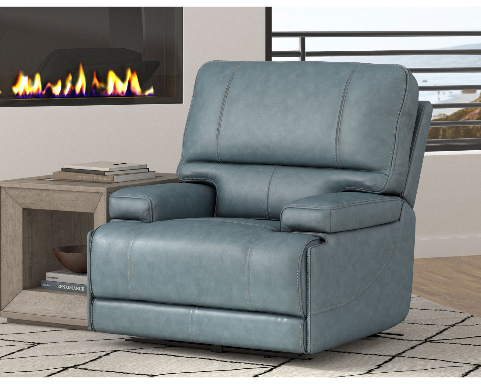 Whitman 89" FreeMotion Cordless Power Reclining Sofa (Battery Operated) Azure (In stock - Fast shipping) - 100% Genuine Top Grain Leather Everywhere Your Body Touches