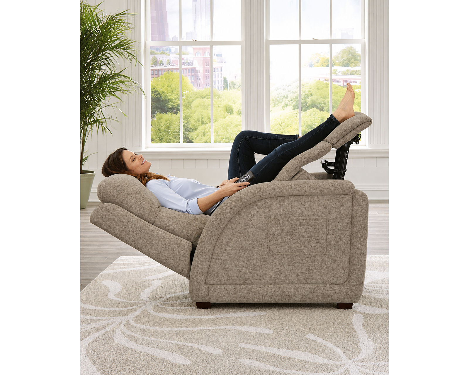 Nirvana Power Headrest Power Lay Flat Recliner with Lumbar, Dual Motor & Zero Gravity Advanced Wellness Comfort Therapeutic Massage & Nanobionic Performance Fabric (2 colors) - Shown in High Performance Fabric Balsam