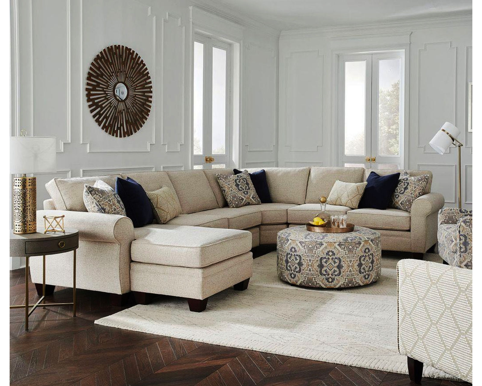 Plumley Bisque Four Piece Sectional (includes pillows) 143" x 114"