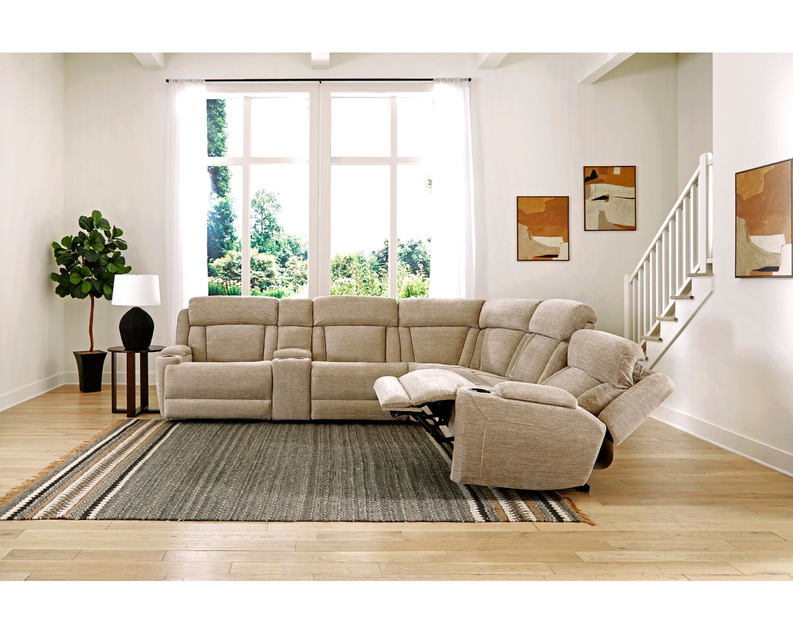 Dalton 6 Piece Power Reclining Sectional Fawn (In stock - Fast shipping) - Layout A: Six Piece Reclining Sectional 129" x 116"