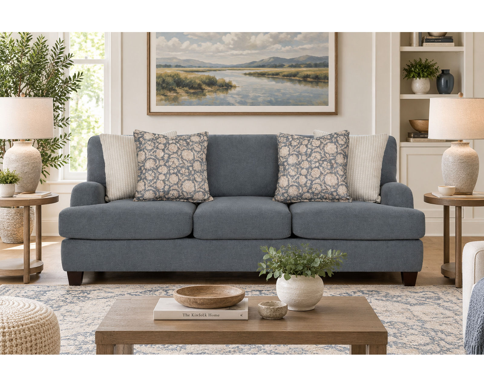Laurel 93" Sofa (Timeless Style. Effortless Comfort. Beautifully at Home) - Shown in Durable Polyester Color Lake