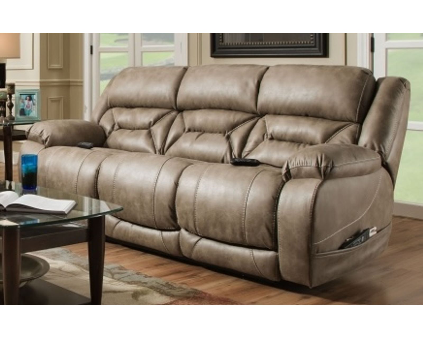 Greer 91" Triple Power Reclining Sofa Mushroom (In stock) - Greer 91" Triple Power Reclining Sofa