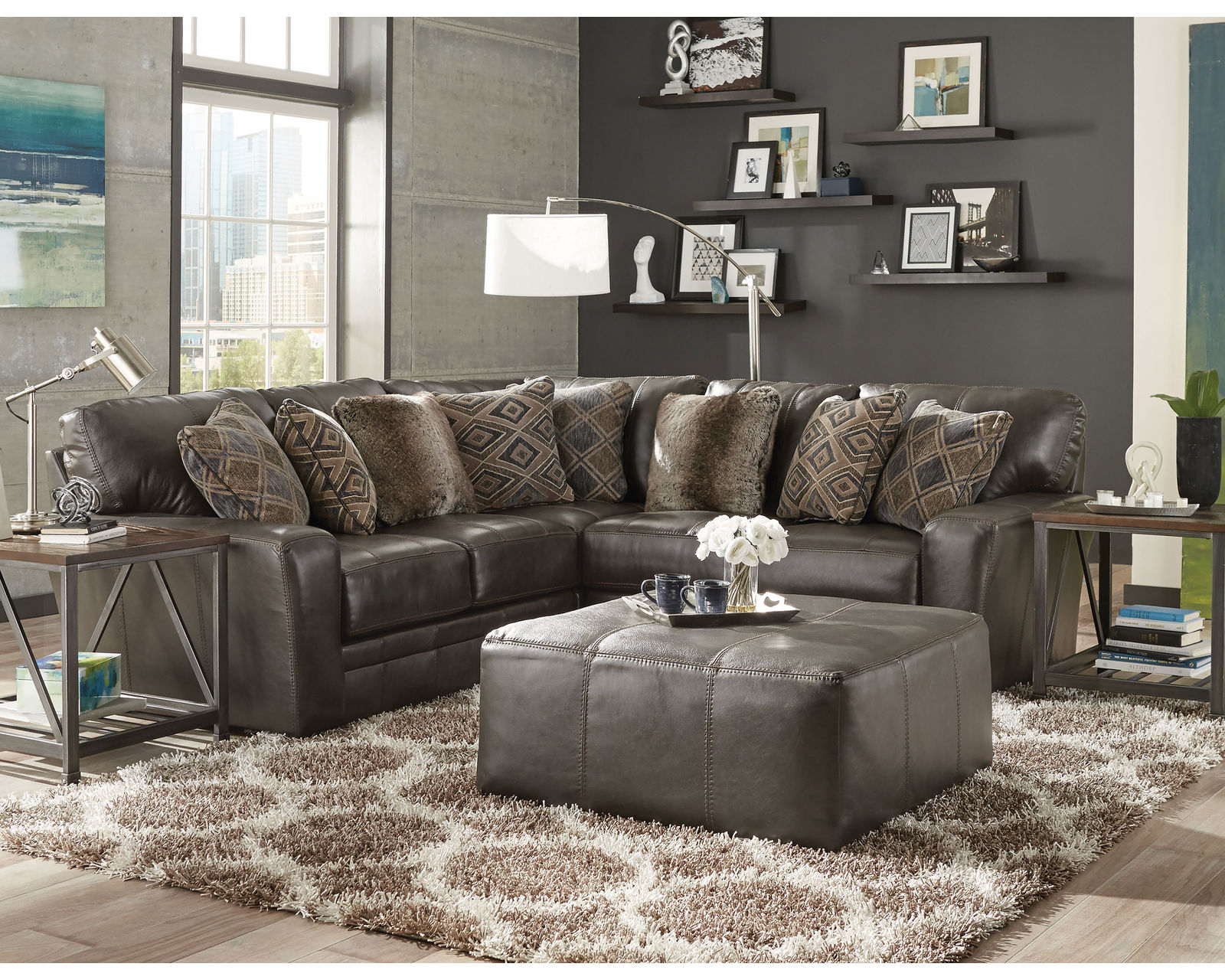 Denali Top Grain Leather Sectional (Includes Pillows) Choice of Colors - Sectional Layout D: Denali Top Grain Leather Sectional (Includes Pillows)