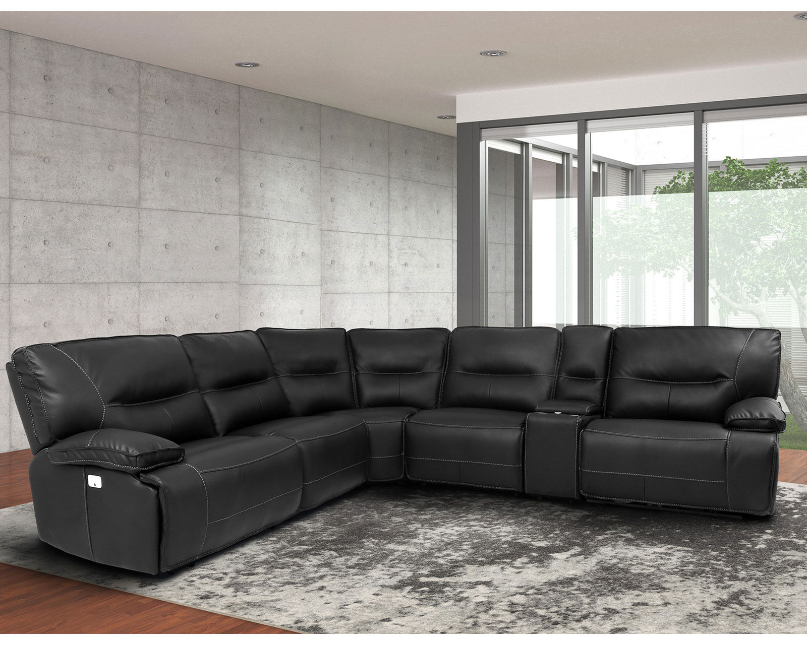Spartacus Black Power Headrest Power Reclining Sectional (Faux Leather) - Image 2