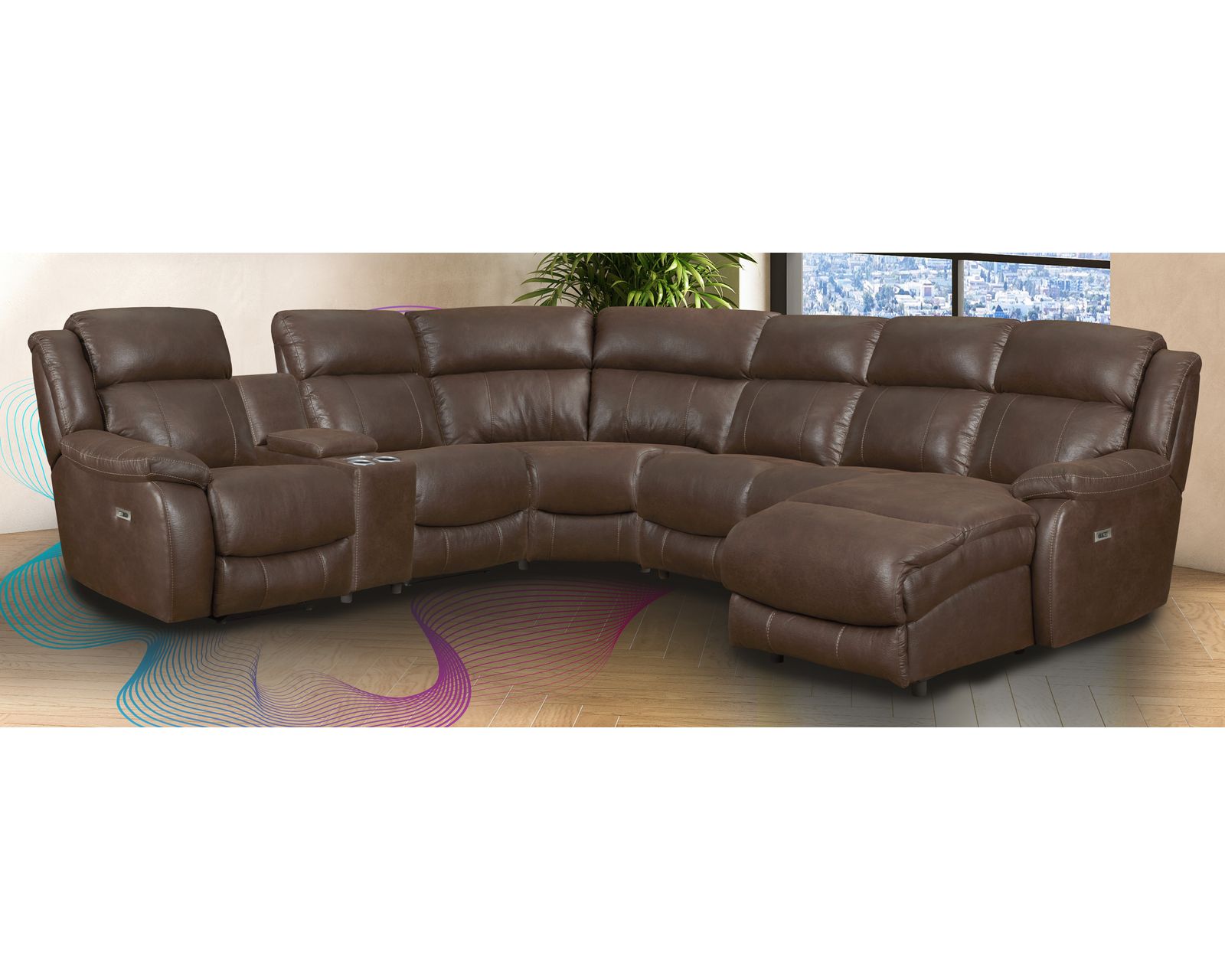Sawyer Seven Piece Power Reclining Chaise Sectional (In stock) 116" x 158" - Image 3