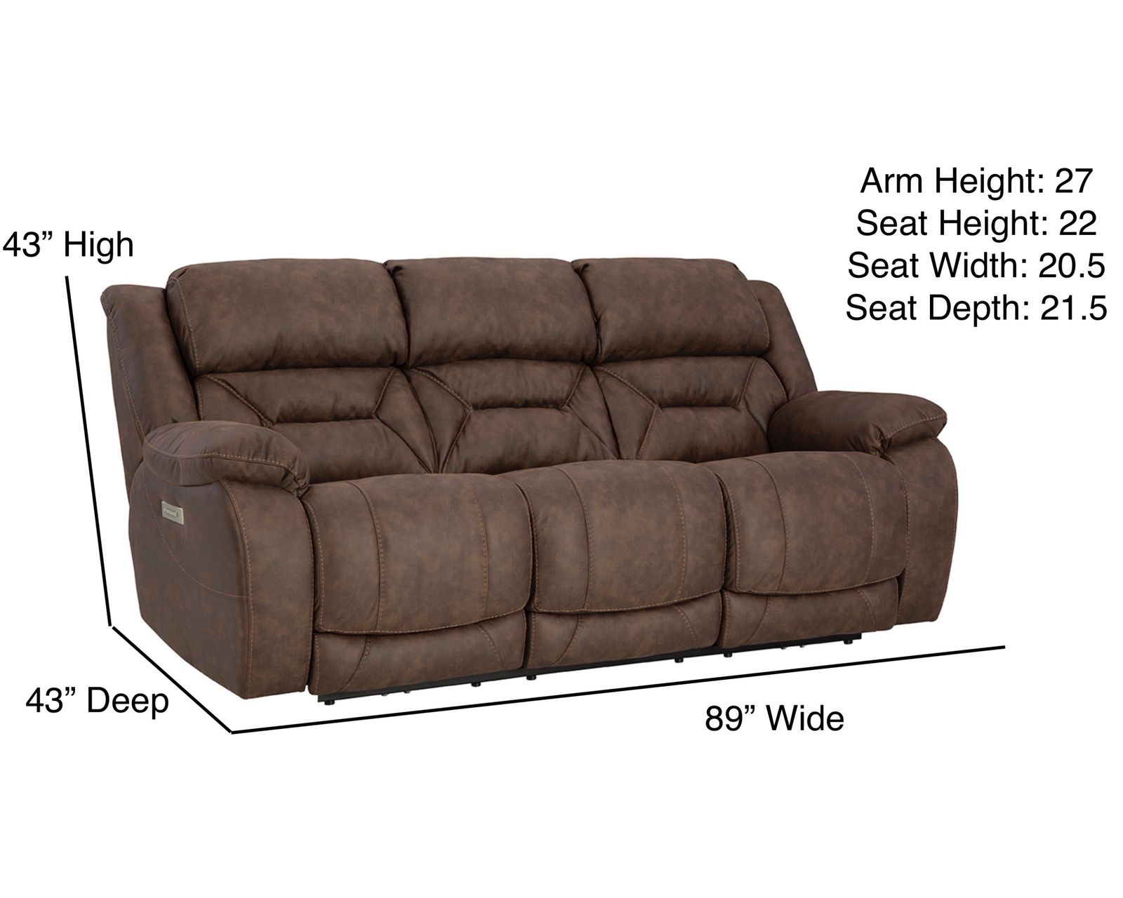 Oakley 89" Zero Gravity Triple Power Reclining Sofa Walnut (In stock) - Image 3