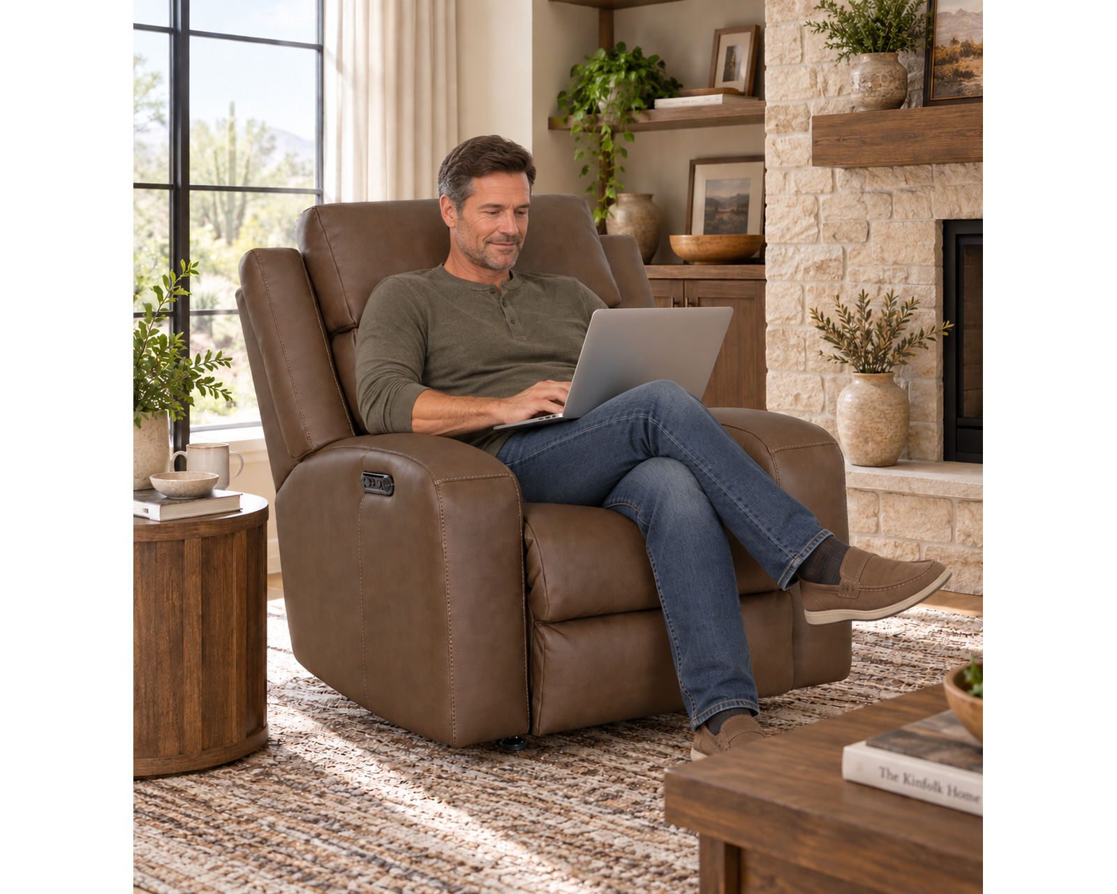 Winston 92" Reclining Sofa with Drop-Down Table & Cupholders Taupe (Sophisticated Style. Serious Comfort. Neori Air Massage Option) - Image 16