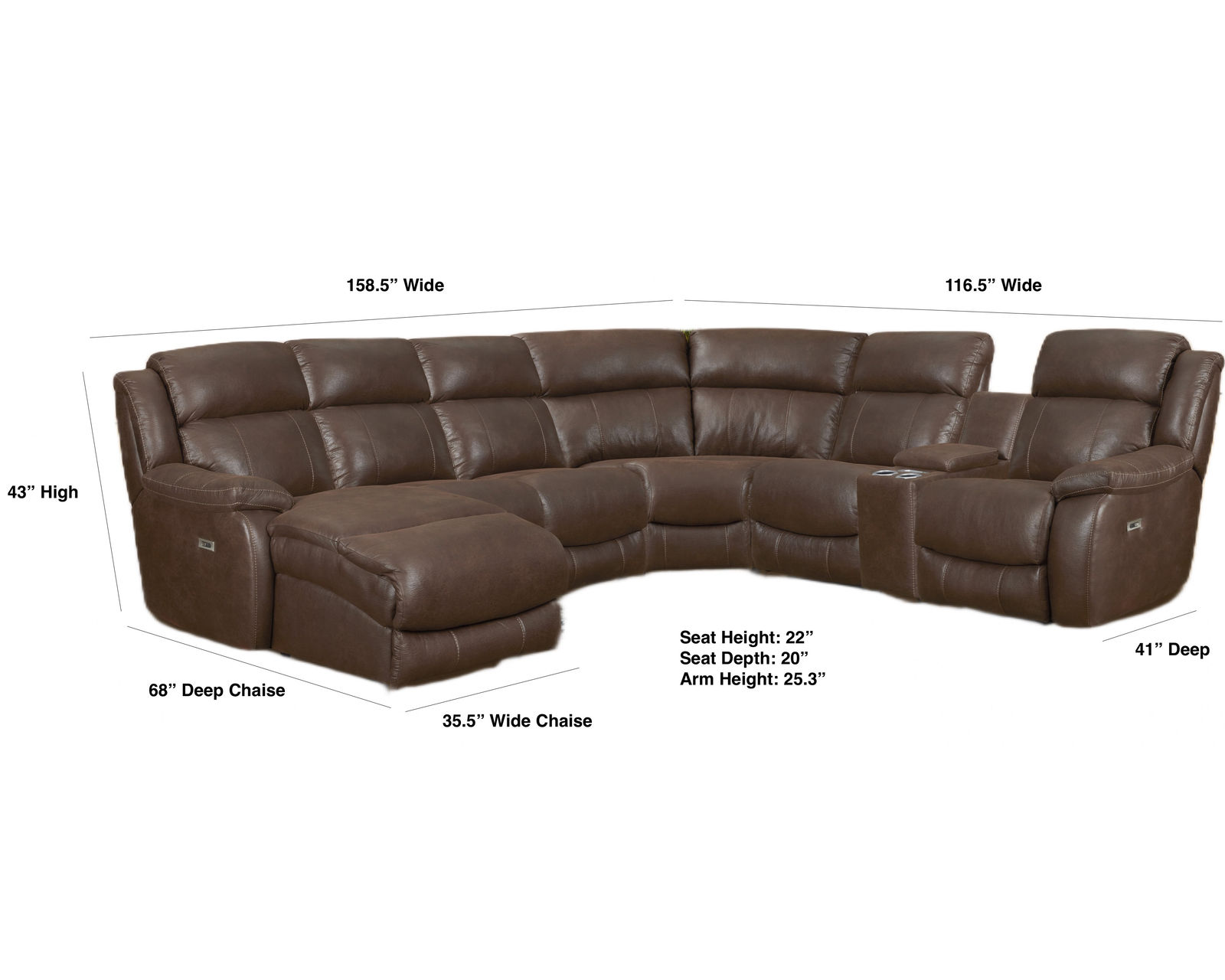 Sawyer Seven Piece Power Reclining Chaise Sectional (In stock) 158" x 116" - Image 2