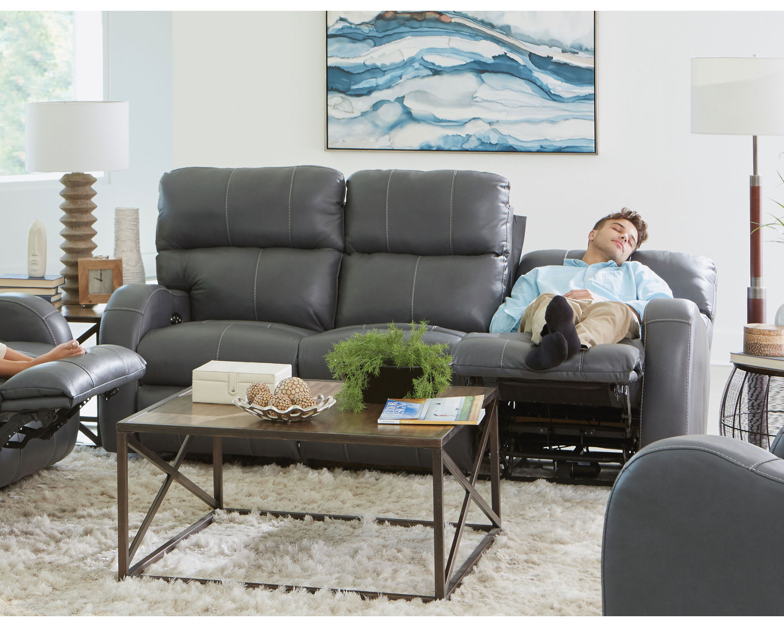 Angelo 83" Top Grain Leather Touch Power Headrest Power Reclining Sofa (Color choices) - Image 11