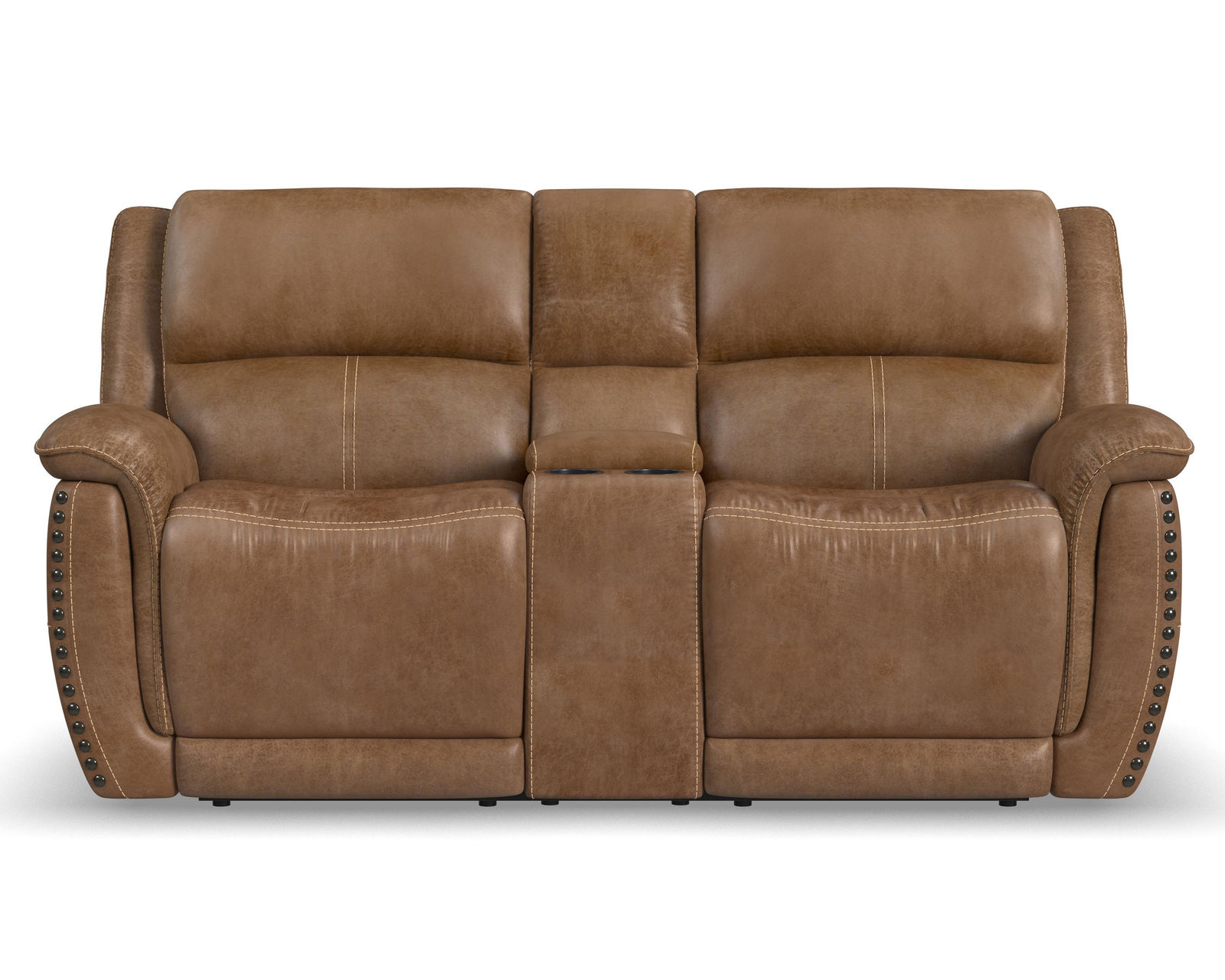 Beau 1011 Power Headrest Power Reclining Console Loveseat (Caramel faux leather fabric) in stock