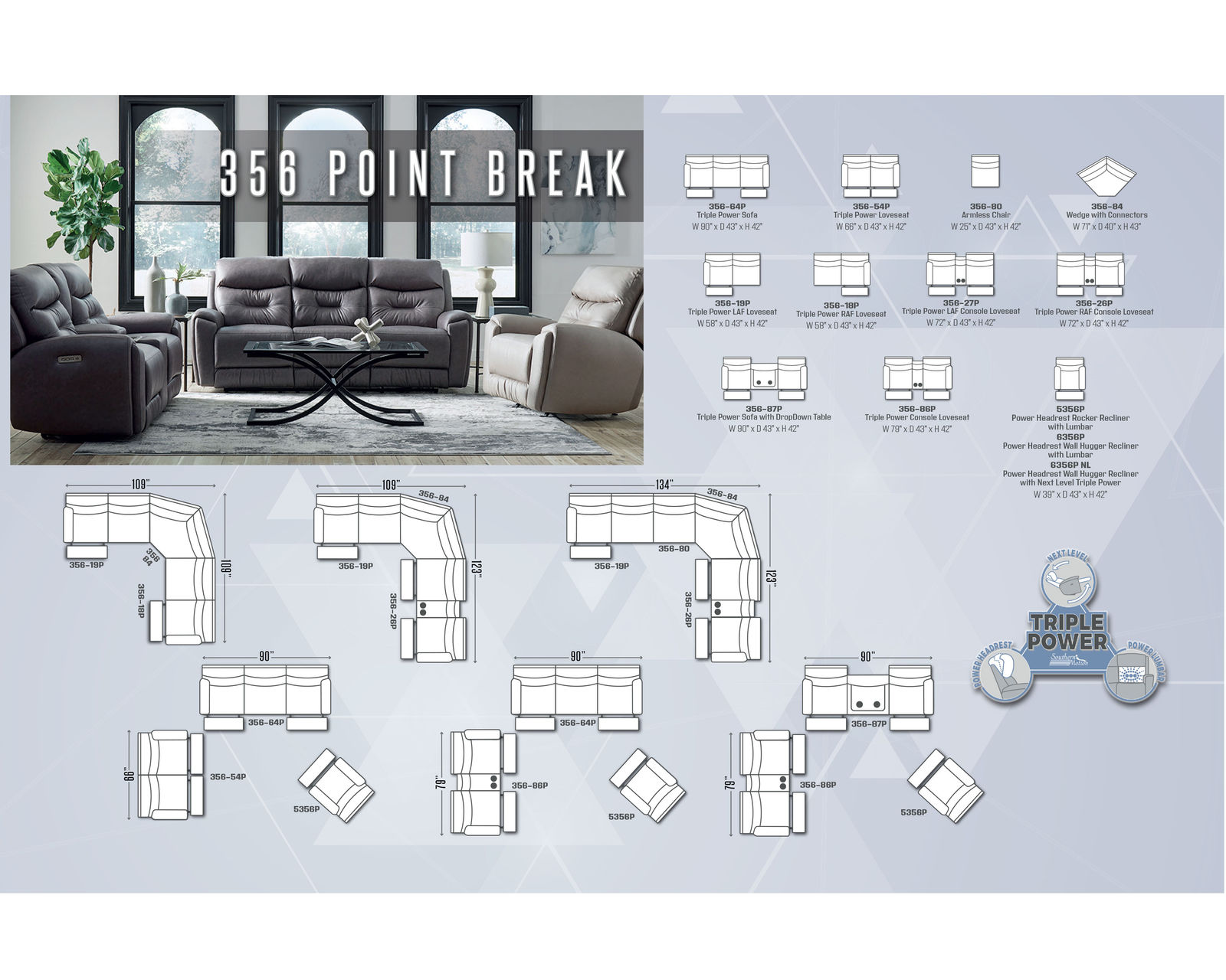Point Break 90" Zero Gravity Triple Power Reclining Sofa (Colors Available) - Image 5