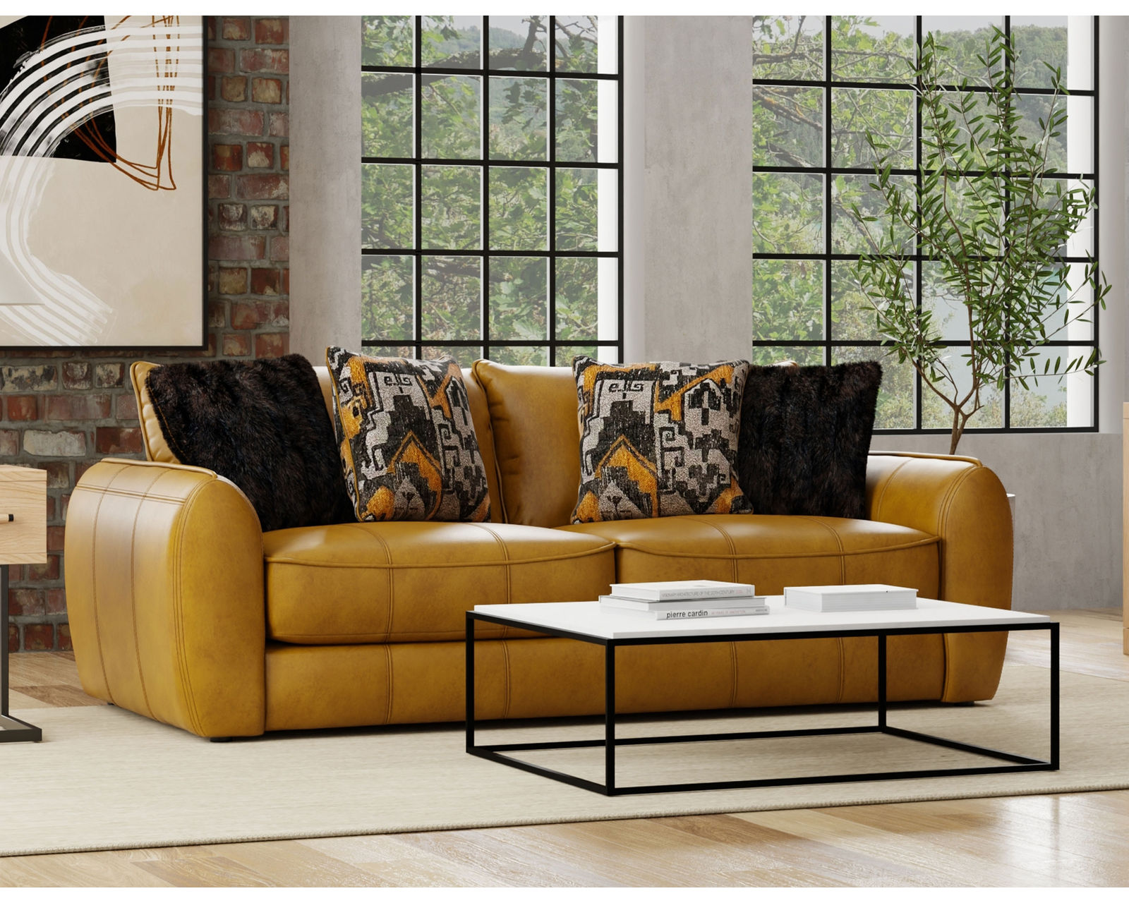 Corvara 91" Top Grain Leather Sofa (includes fabric pillows) - Image 27