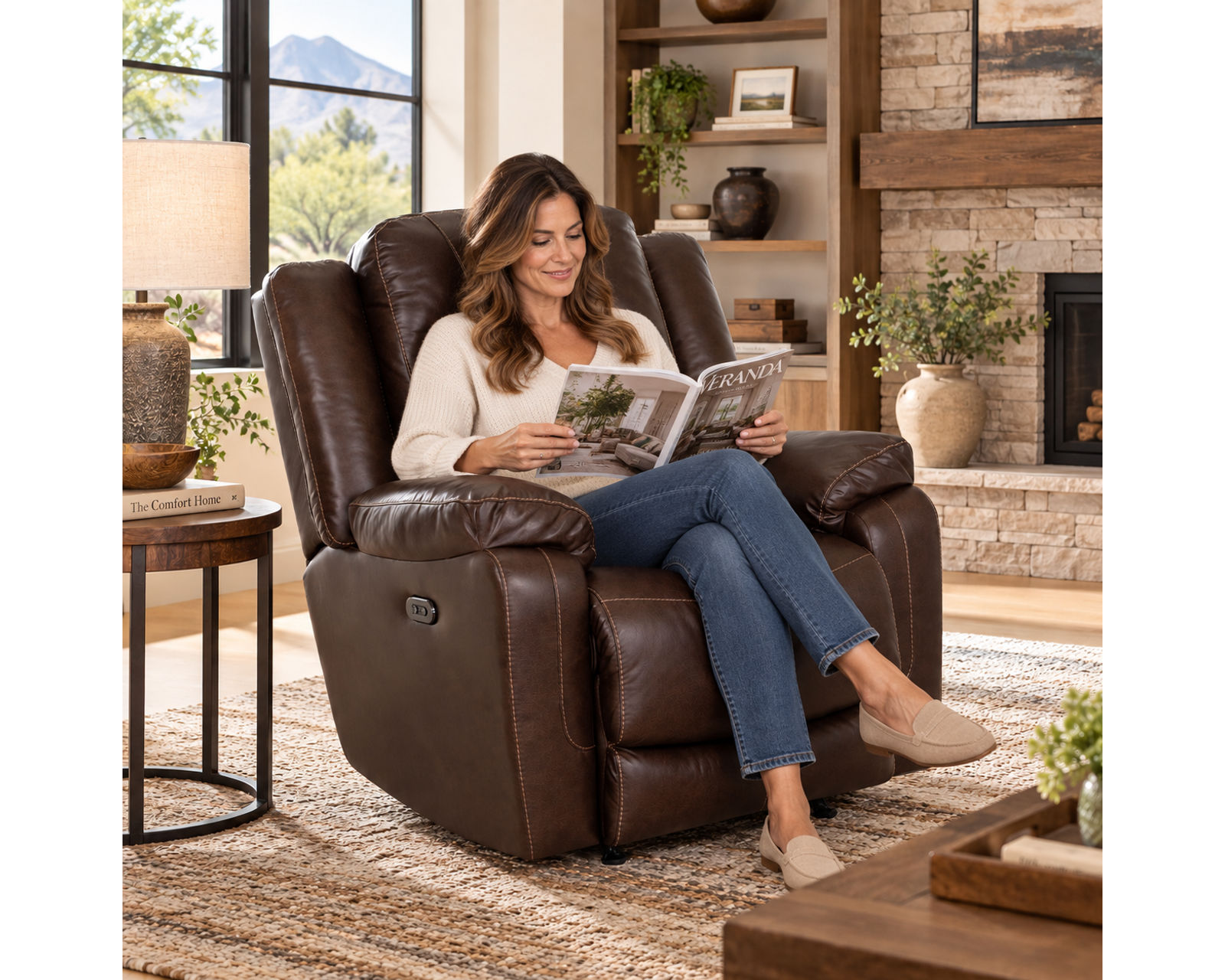 Culver 90" Reclining Sofa with Drop-Down Table & Cupholders (Leather-Look Style. Plush Comfort. Designed Around the Way You Relax) - Image 15