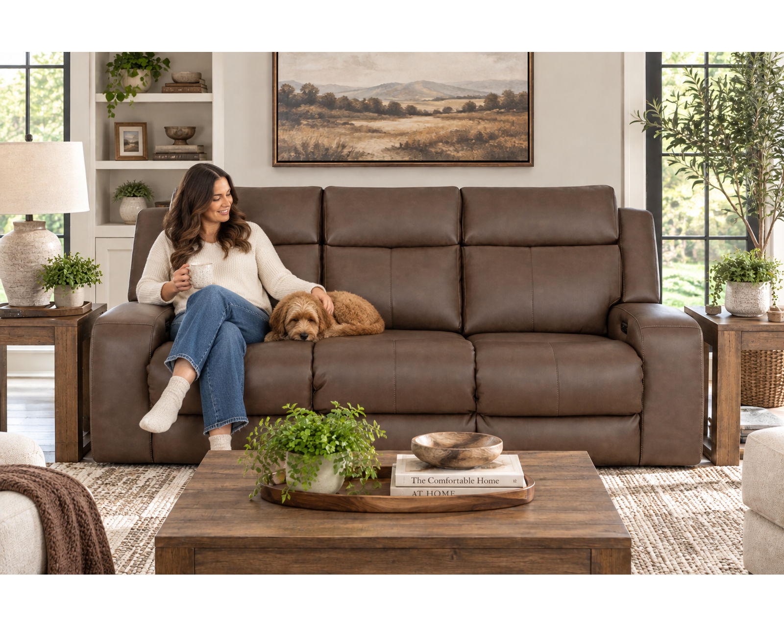 Winston 92" Reclining Sofa with Drop-Down Table & Cupholders Taupe (Sophisticated Style. Serious Comfort. Neori Air Massage Option) - Image 3