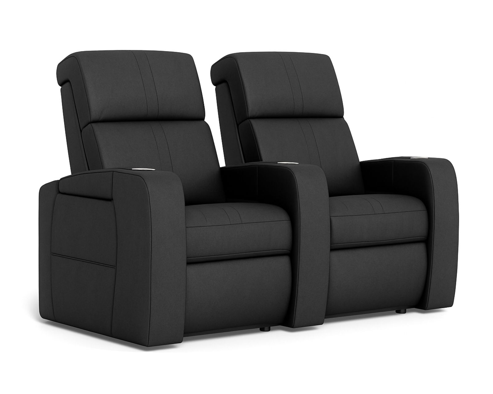 Flicks Row of 2 Power Headrest Black Leather Home Theater Seating (In Stock)