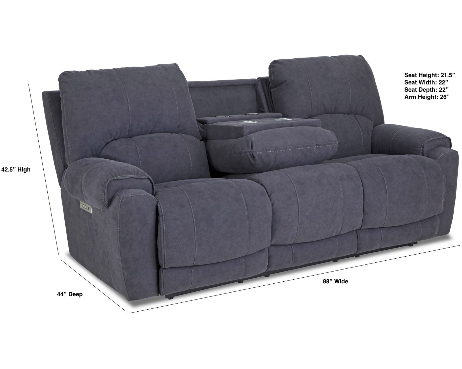 Havana Zero Gravity Triple Power Reclining Console Loveseat Navy (In stock) - Image 8