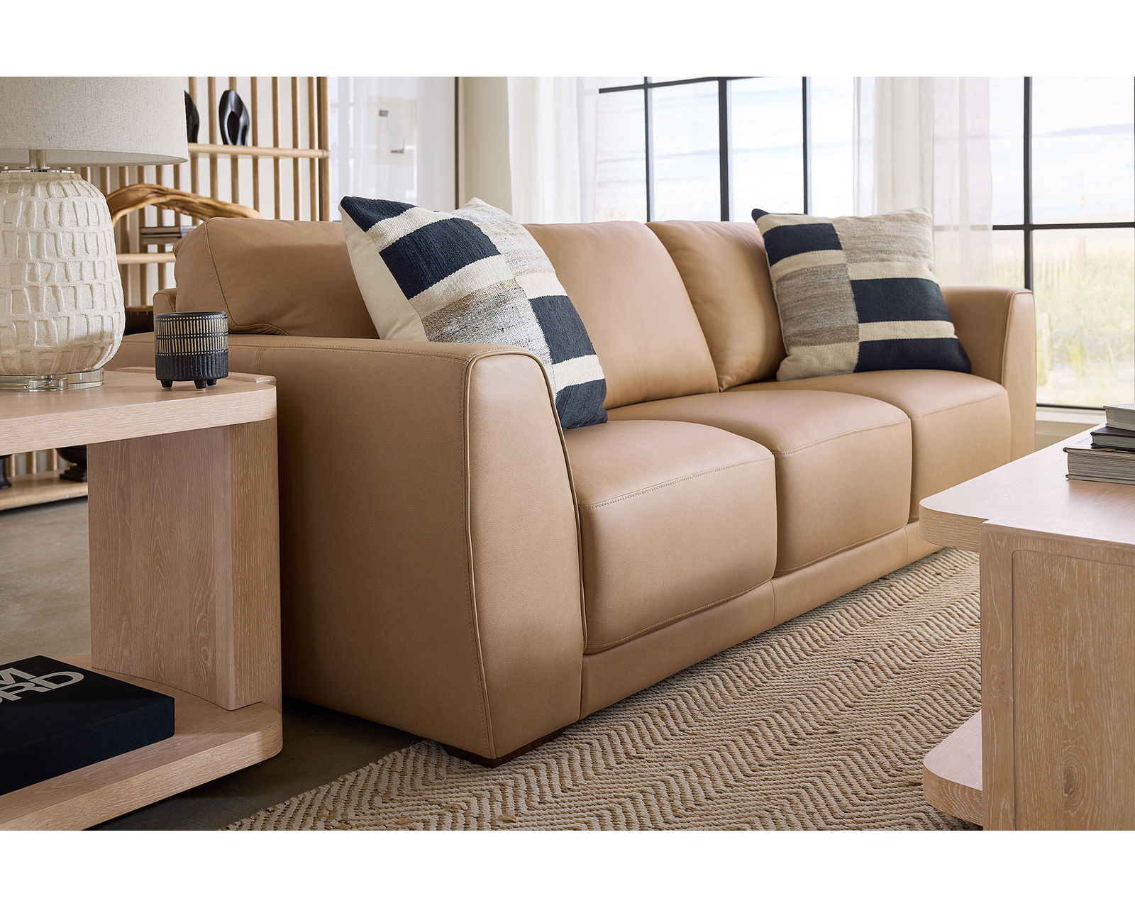 Keys Leather Tan Sofa 97" (In stock) - Image 3