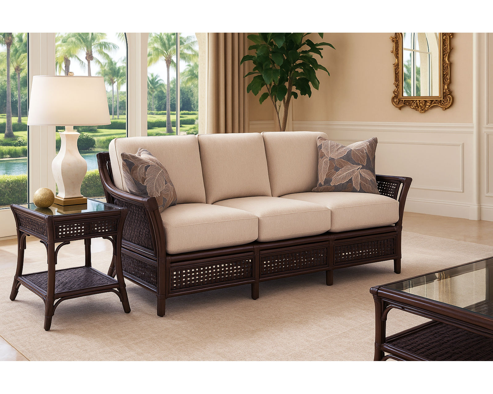 Boca 973 Stationary Rattan 78" Sofa (Standard and Performance Fabrics) - Image 2