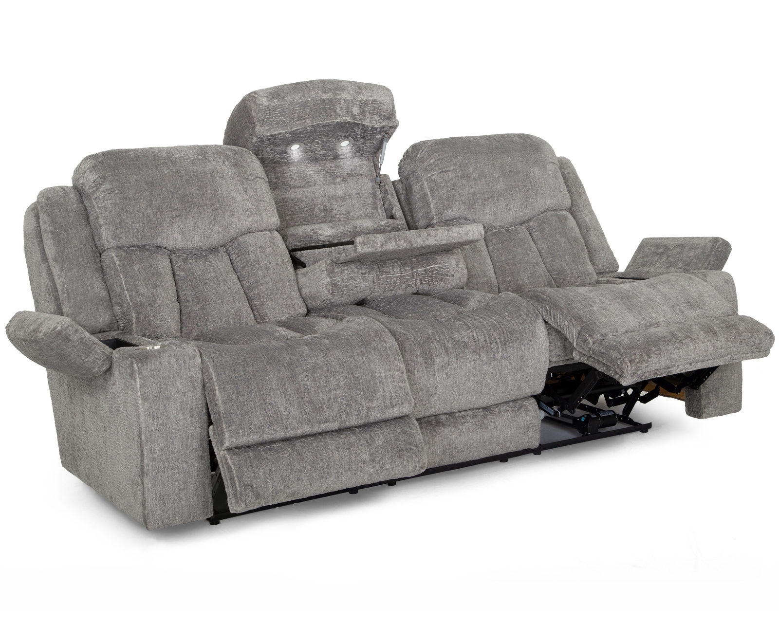 Denali 90" Power Reclining Sofa w/ Power Headrest, Fold Down Table, Lights, USB, Wireless Charging, Dual Arm Storage, Massage, Cupholders & Drawer