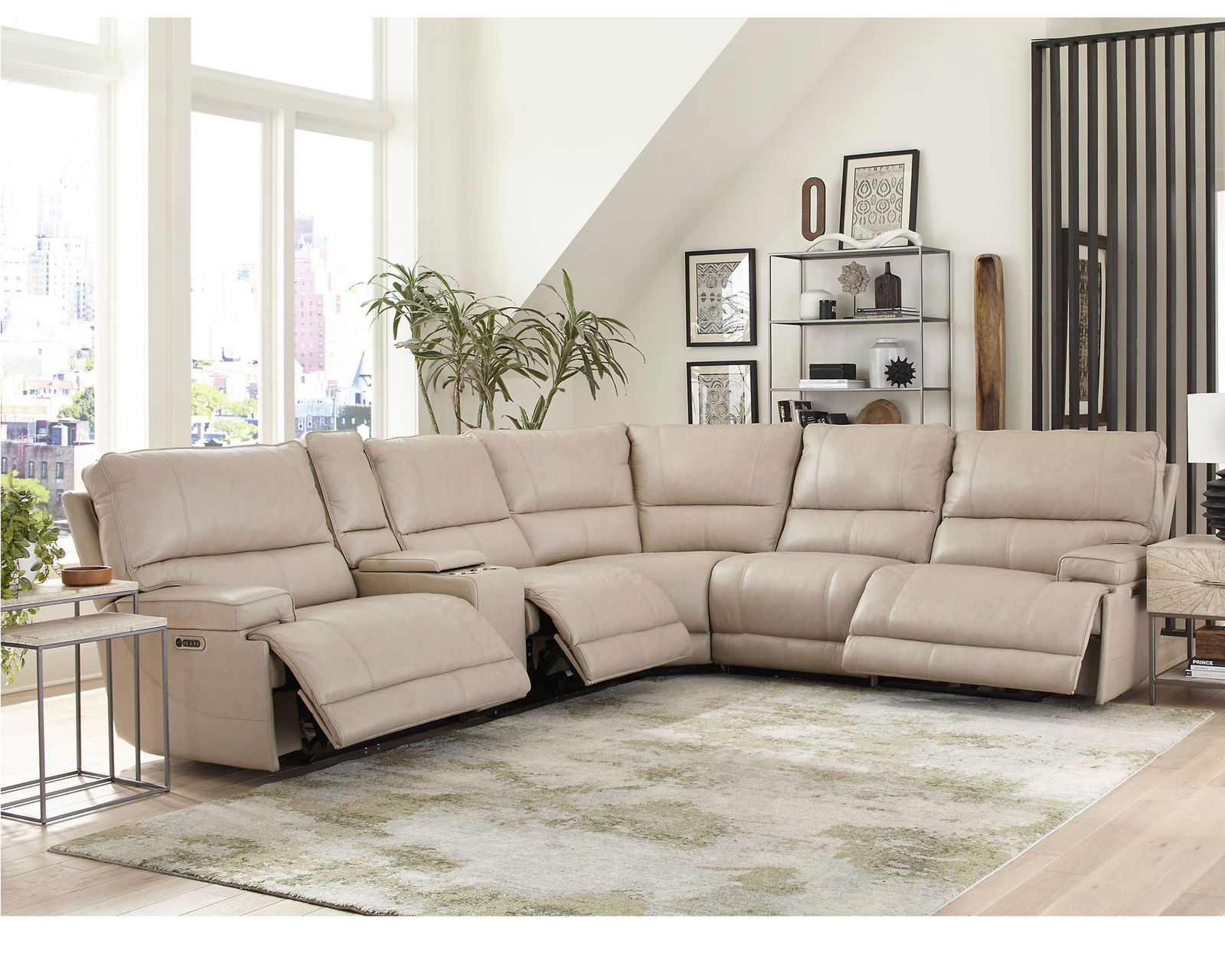 Whitman FreeMotion Cordless Power Reclining Sectional (Battery Operated) in Leather Linen - Image 5