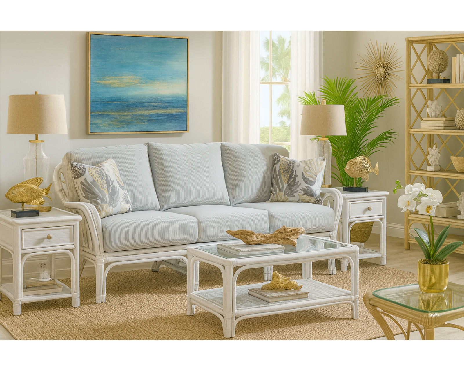 Edgewater 79" Stationary Rattan Sofa (Standard and Performance Fabrics) - Image 3