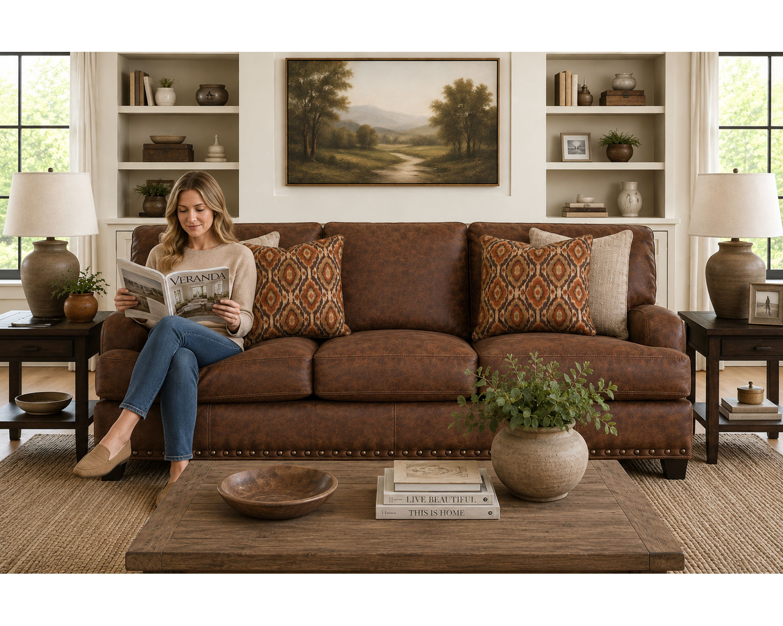 Indira 848 Faux Leather Fabric Sofa (93") Includes Pillows - Image 4