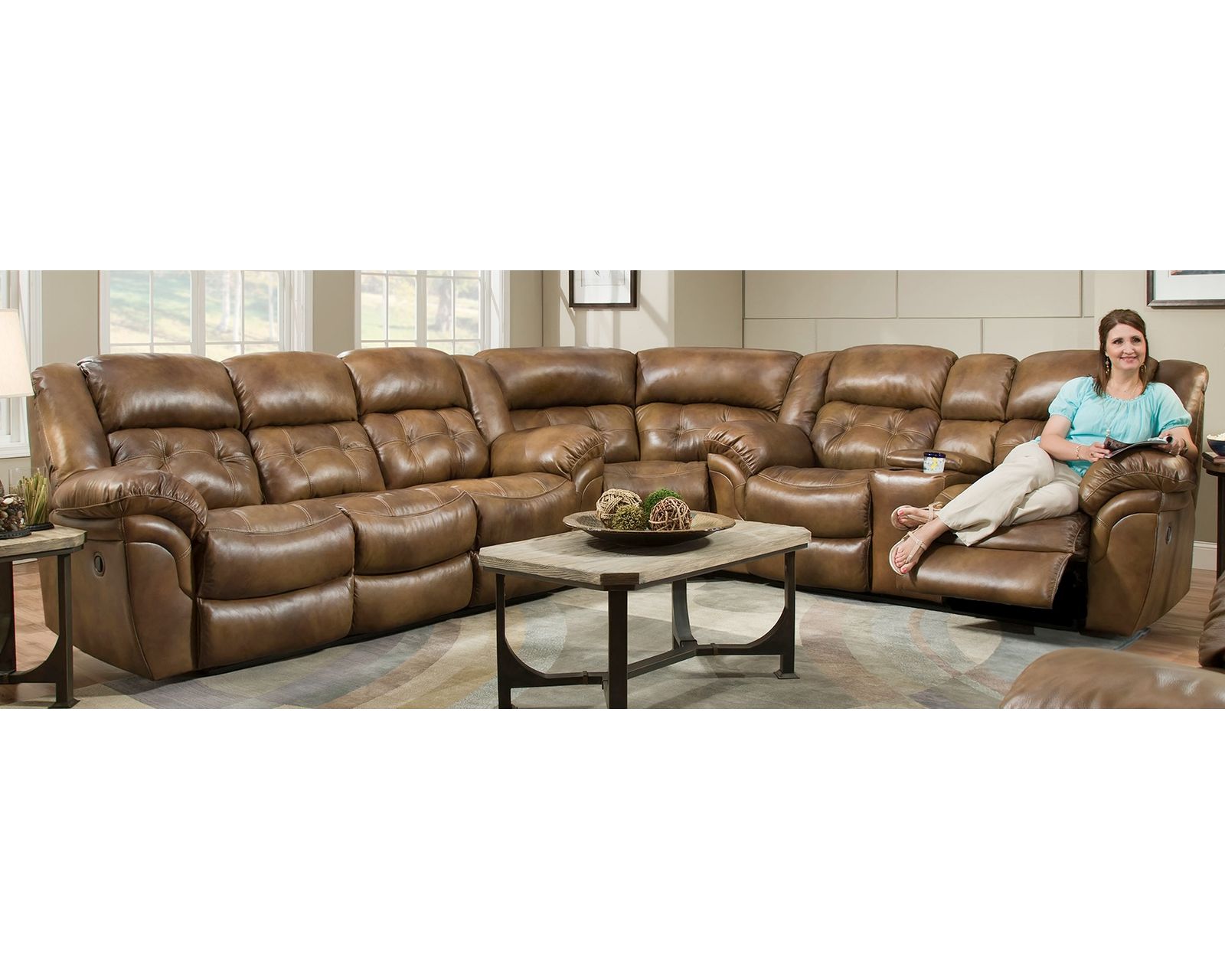 Denver Three Piece Reclining Sectional Brown (In stock) - Image 4