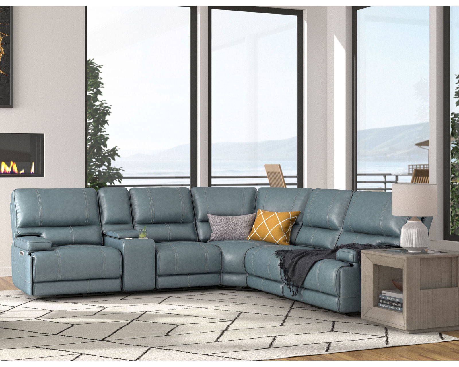 Whitman FreeMotion Cordless Power Reclining Sectional (Battery Operated) in Leather Azure - Image 5