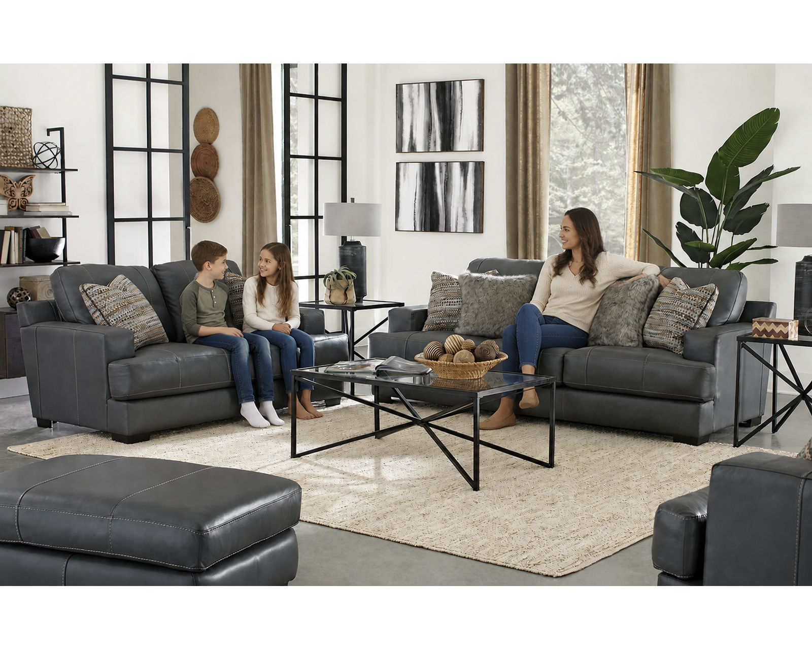 Marco 92" Top Grain Leather Touch Sofa (Includes pillows) Gunmetal - Image 4