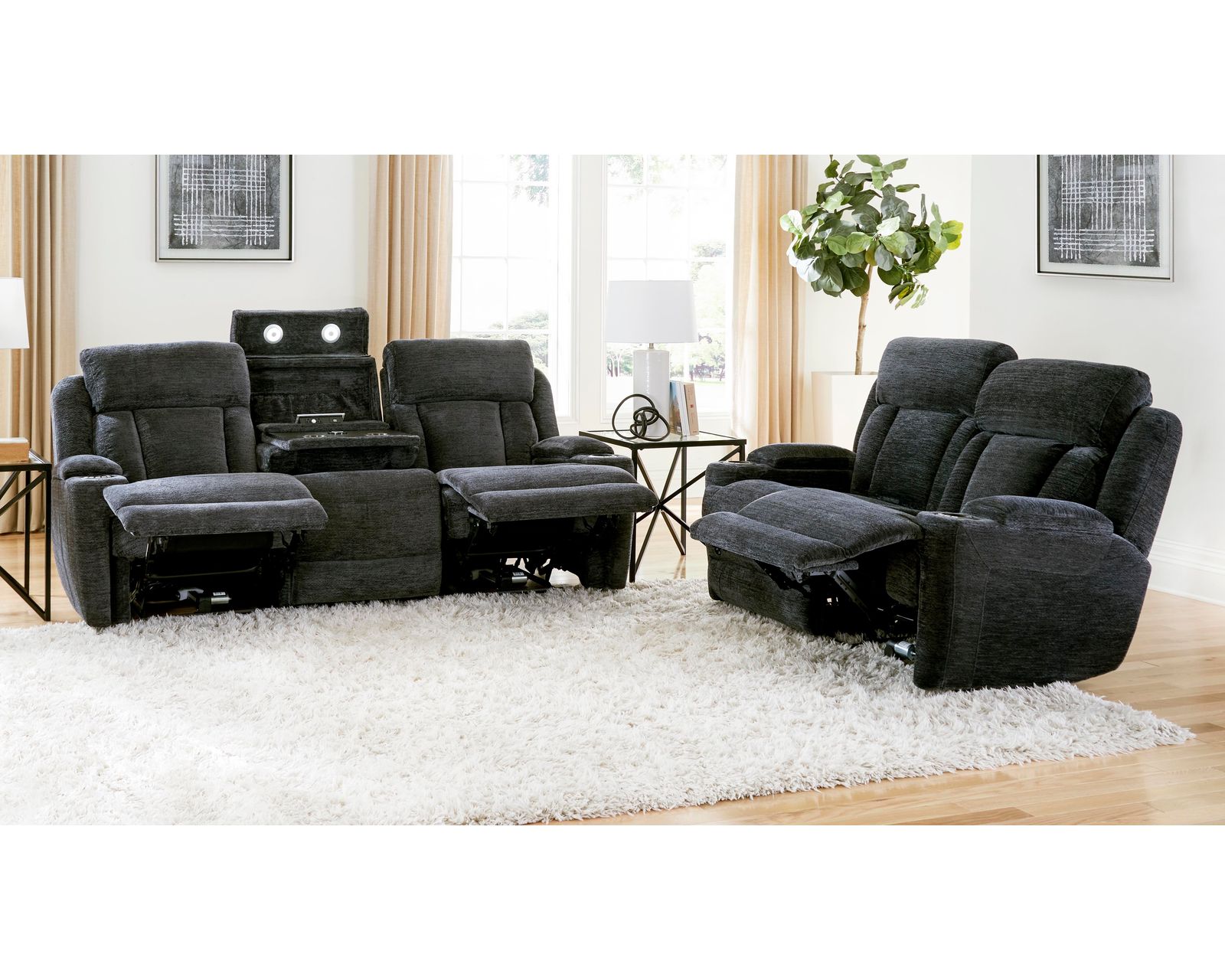 Dalton 89" Power Headrest Power Reclining Sofa with Reading Light and Drop Down Console (Charcoal) - Image 13