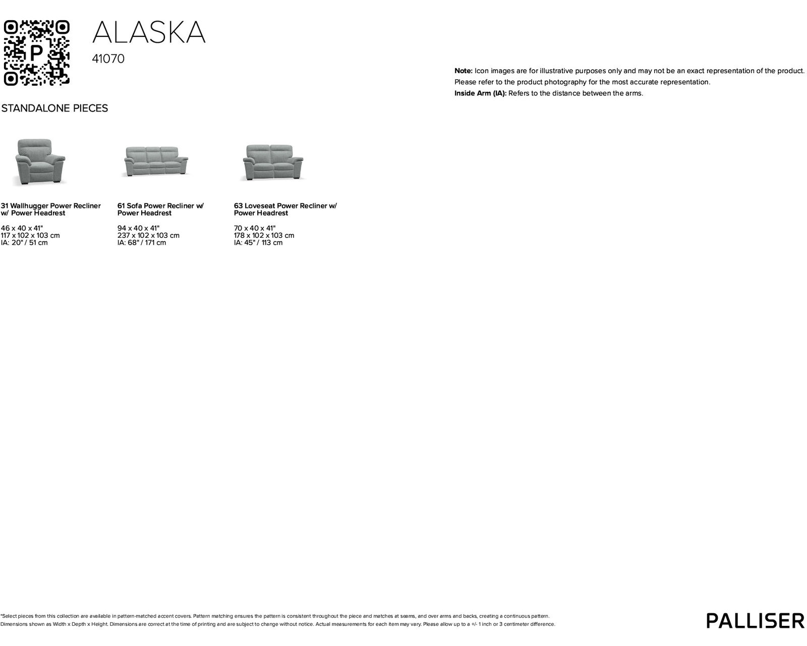 Alaska 41070 Power Headrest Power Reclining Sofa (Fabric and leathers available)