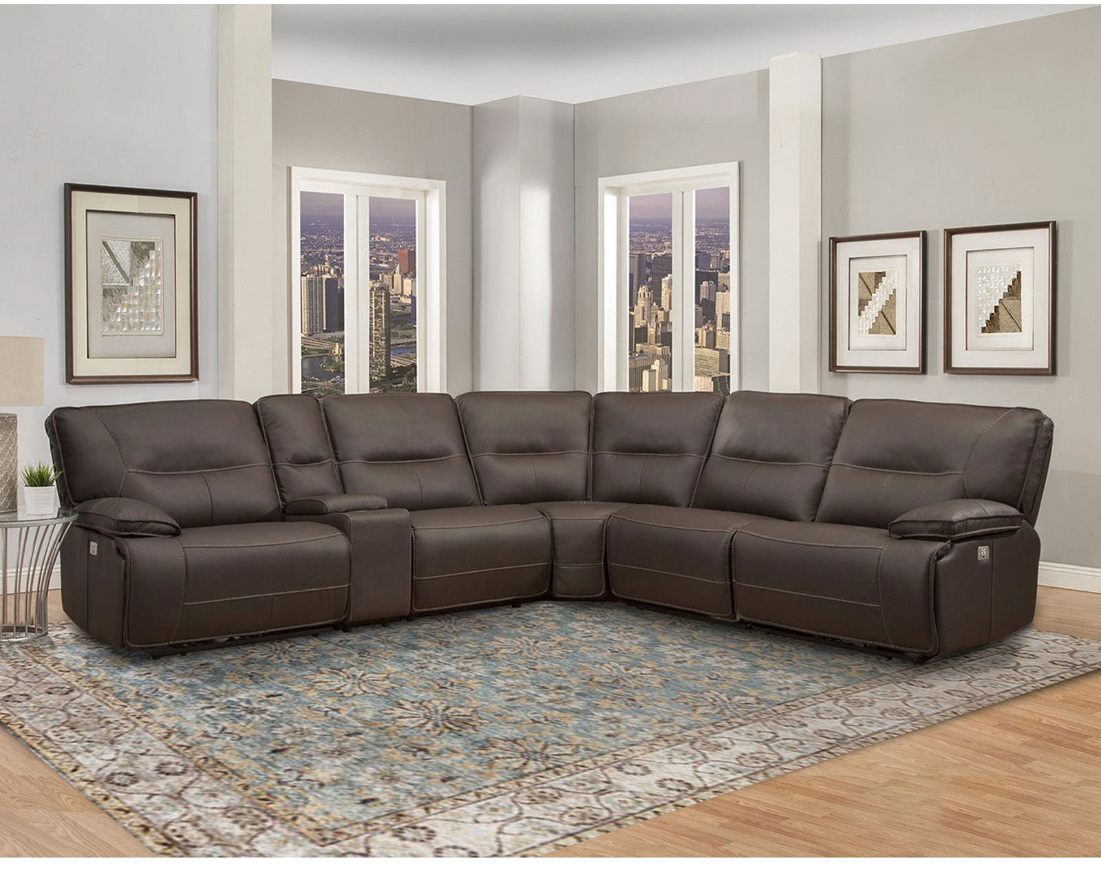 Spartacus Power Headrest - Power Lumbar - Power Reclining Sectional in Chocolate (Faux Leather) - Image 3