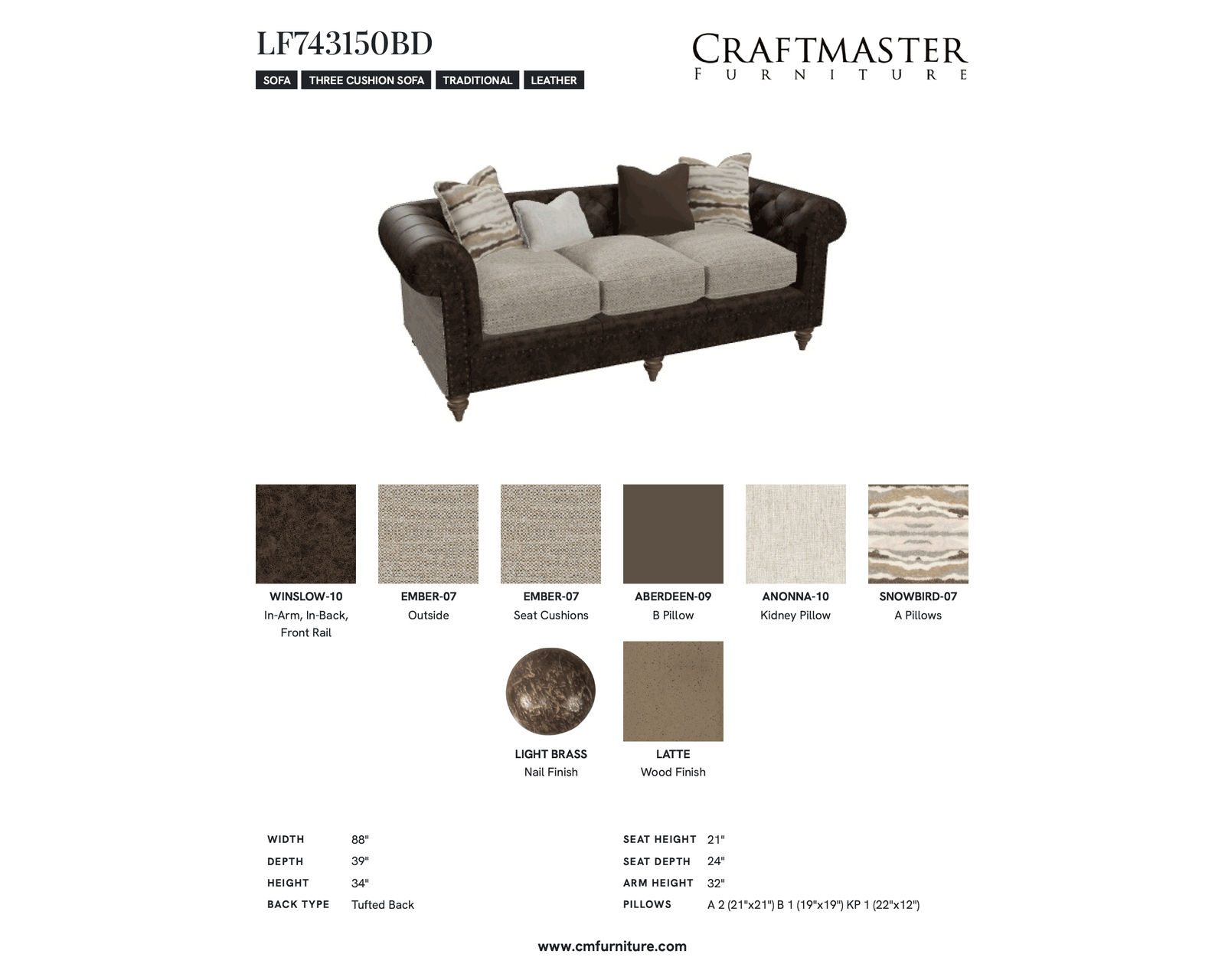 Chesterfield LF7431 Leather and Fabric Sofa (88" or 99") - Image 7