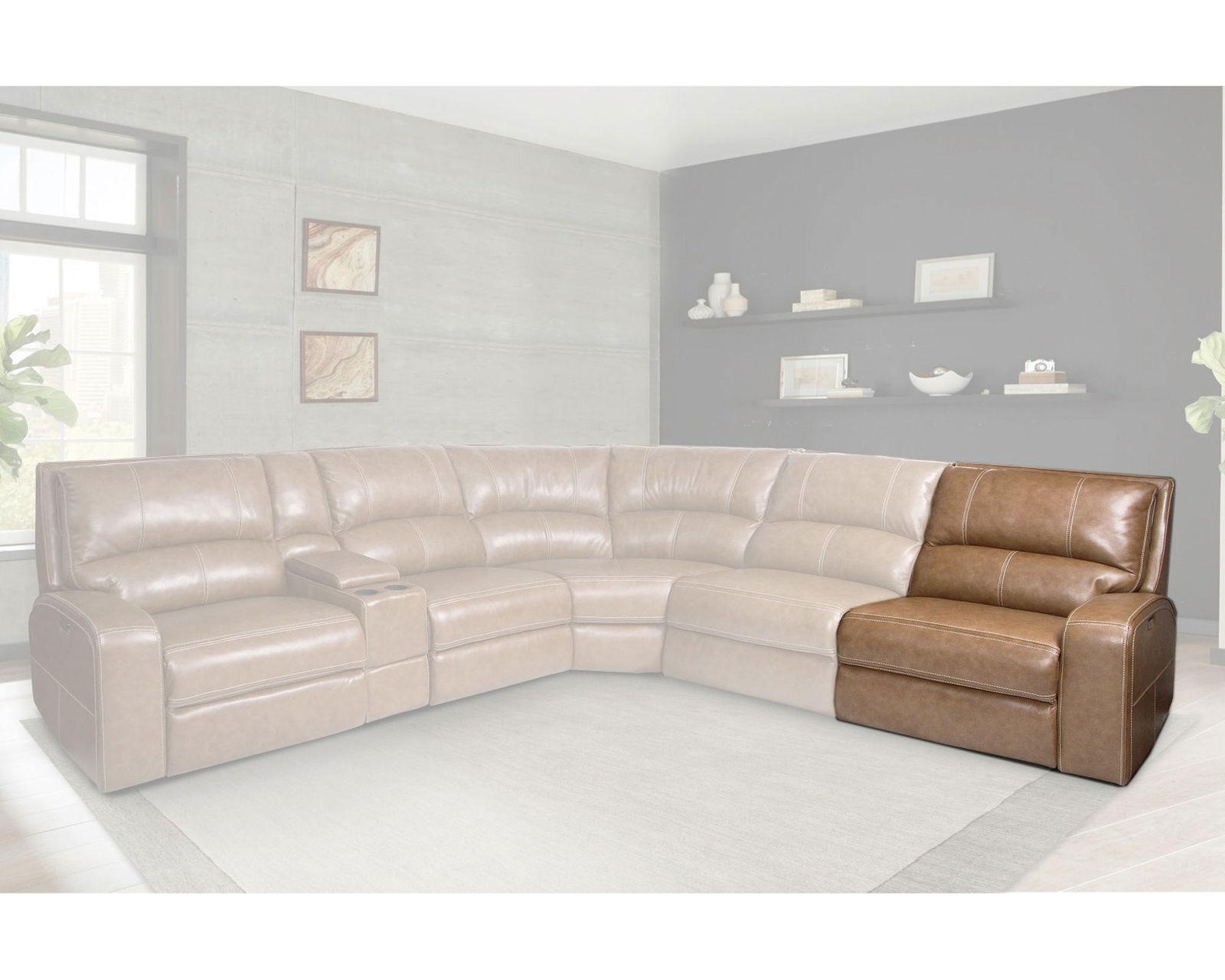 Swift Bourbon Leather Power Headrest Power Reclining Sectional - Image 4