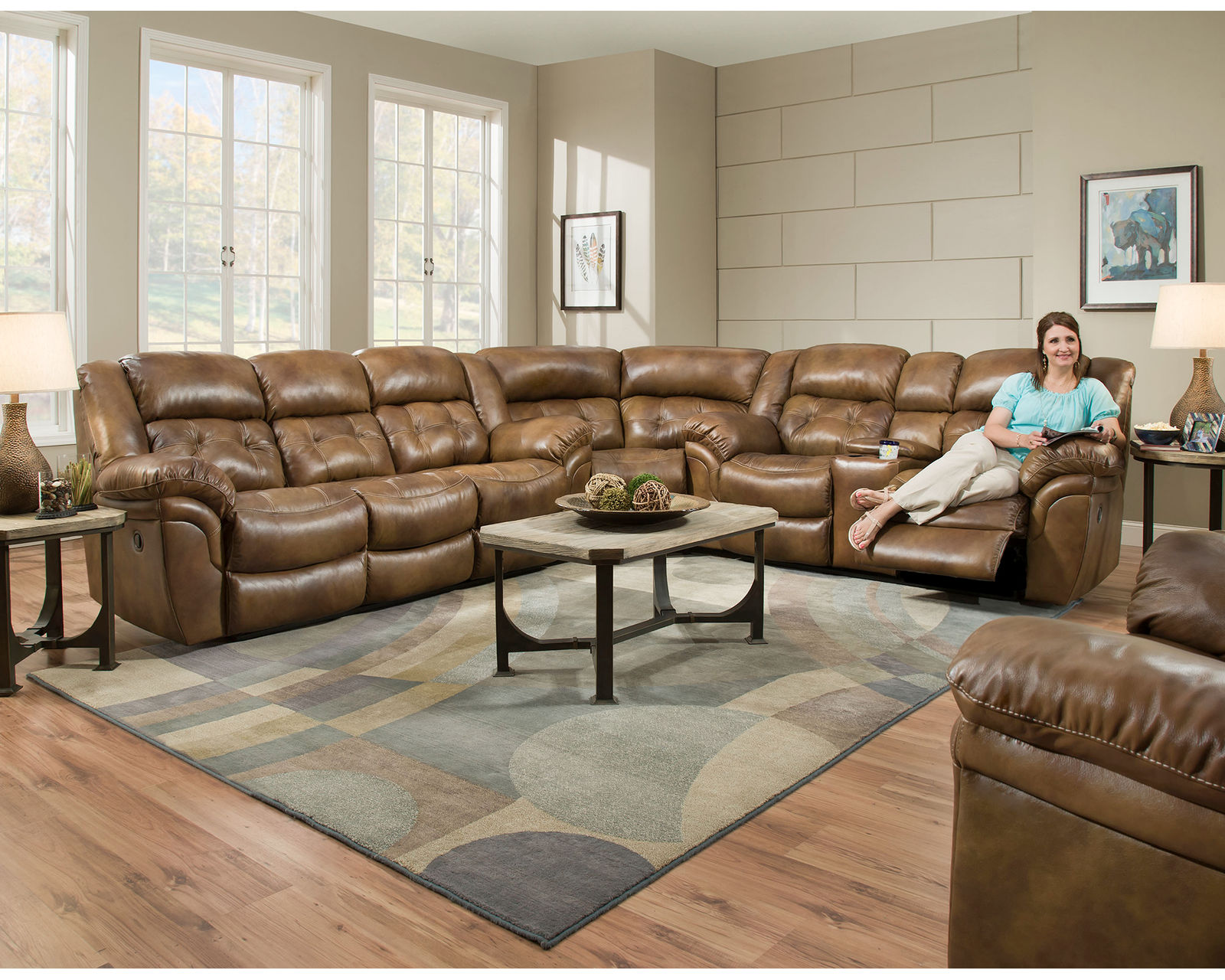 Denver Three Piece Reclining Sectional Brown (In stock) - Image 5