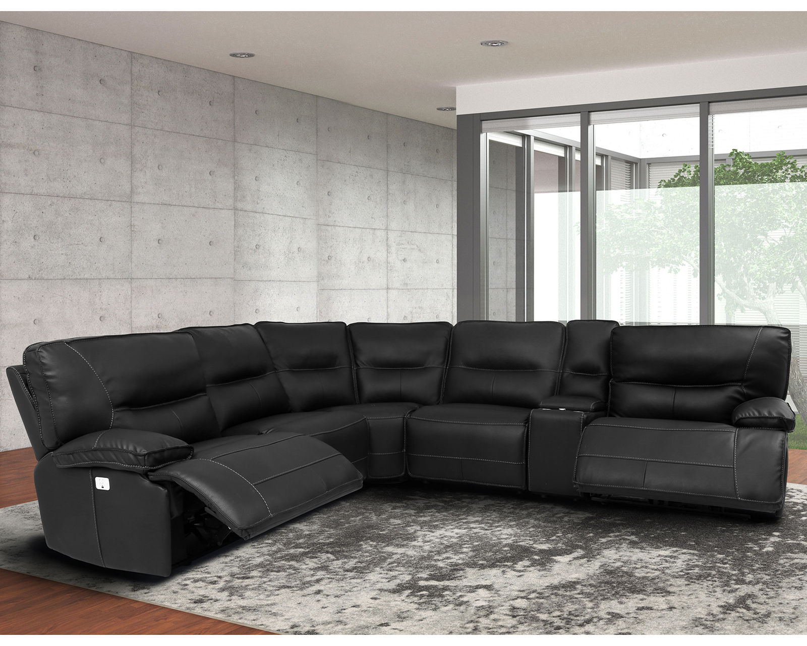 Spartacus Black Power Headrest Power Reclining Sectional (Faux Leather) - Image 4