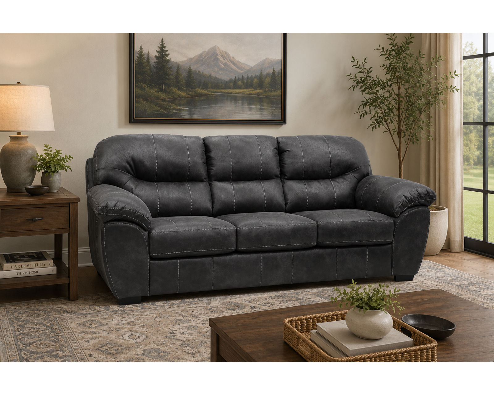 Grant 4453 Faux Leather Fabric 96" Sofa - Choice of Colors - Image 2