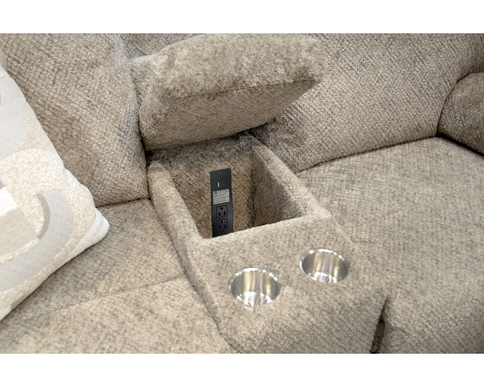 Beacon Three Piece Lay Flat Triple Reclining Sectional with Drop Down Table - 115" x 124" (includes pillows) - Image 8